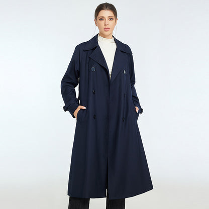 Trench Autumn And Winter Women's Mid-length High-grade Sense Petite Coats Navy Blue - D&A