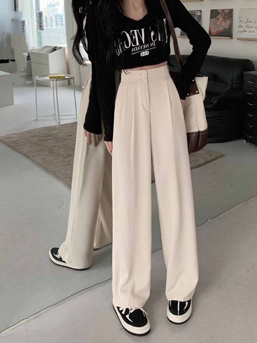 New High Waist Drooping Straight Pear Shapes Pants White - D&A