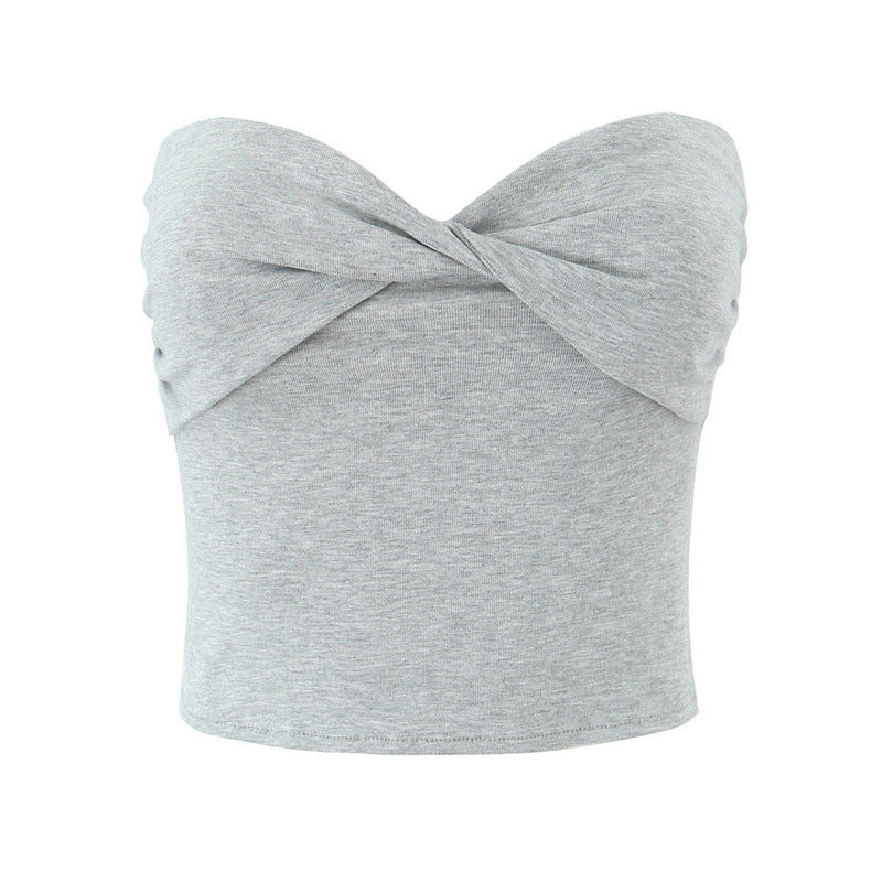 European And American Style Women's Fashion Sexy Casual Twist Tube Top Beautiful Back Tank-top Bell-bottom Pants Light Gray Top - D&A