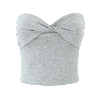 European And American Style Women's Fashion Sexy Casual Twist Tube Top Beautiful Back Tank-top Bell-bottom Pants Light Gray Top - D&A