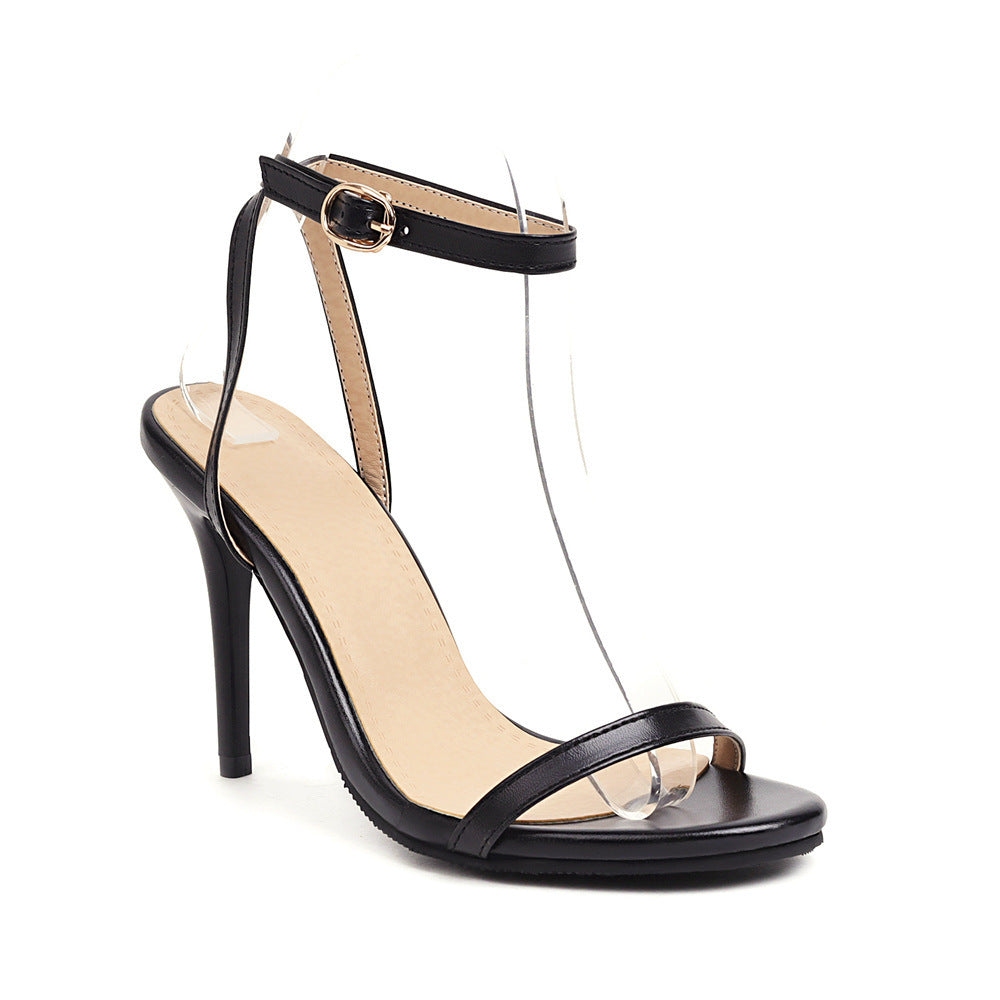 Sexy Stiletto Heel Super High Buckle Hollow-out Solid Color Sandals Black - D&A