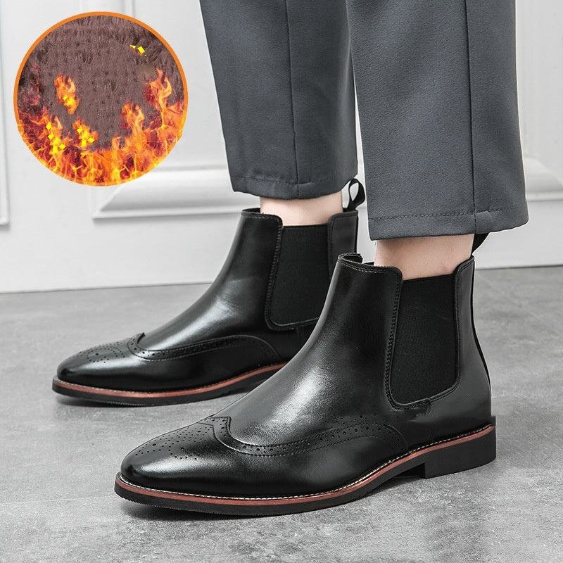 Autumn And Winter Fleece-lined Men's Plus Size Fashion Short Boots 802161 Black - D&A
