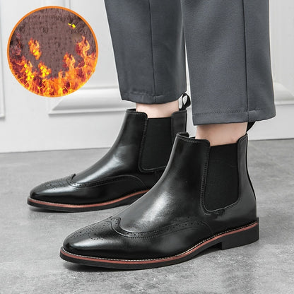 Autumn And Winter Fleece-lined Men's Plus Size Fashion Short Boots 802161 Black - D&A