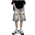 American High Street Retro Tattered Jeans Denim Shorts Wide Leg - D&A