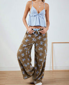 Blue Bow Patterned Wide Leg Pants - D&A