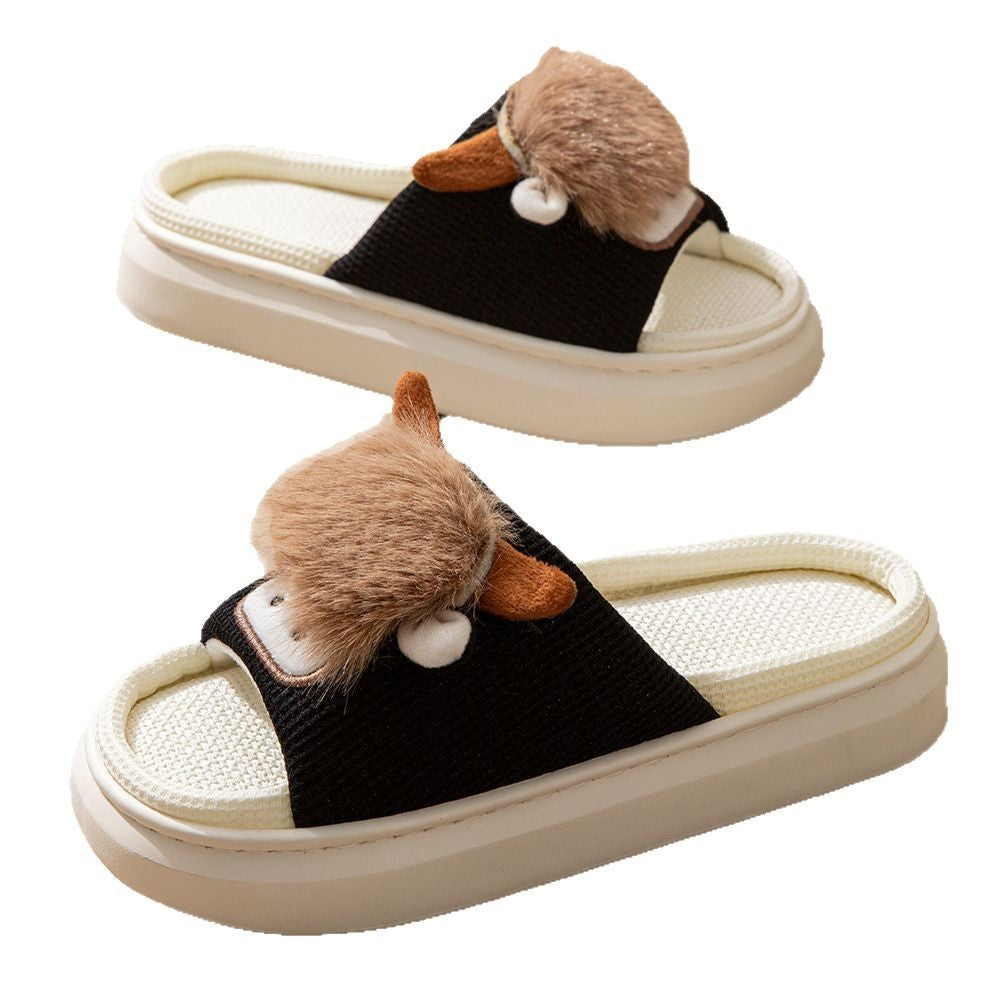 Spring And Autumn Linen Indoor Home Cartoon Eva Soft Bottom Mute Sweat-absorbent Slippers For Women - D&A