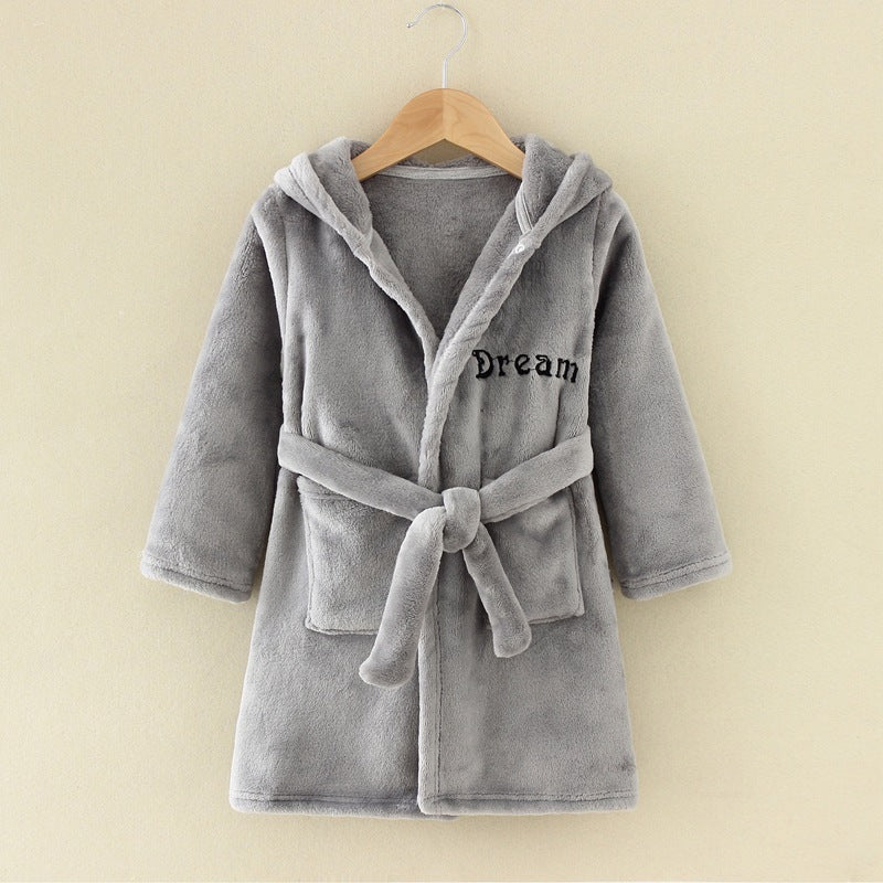 Cartoon Home Clothes Nightgown Bathrobe Children Pajamas Flannel Grey - D&A