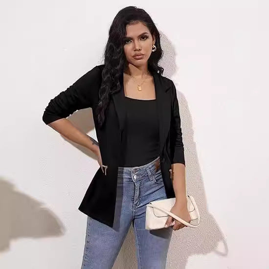 Front Open-front Jacket Work Office Blazer With Zipper - D&A