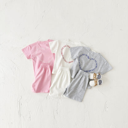 Heart Printing Short Sleeve Suit Korean Style Baby Boys' And Girls' Clothing Two-piece Set - D&A