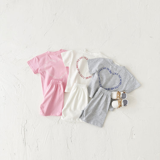 Heart Printing Short Sleeve Suit Korean Style Baby Boys' And Girls' Clothing Two-piece Set - D&A
