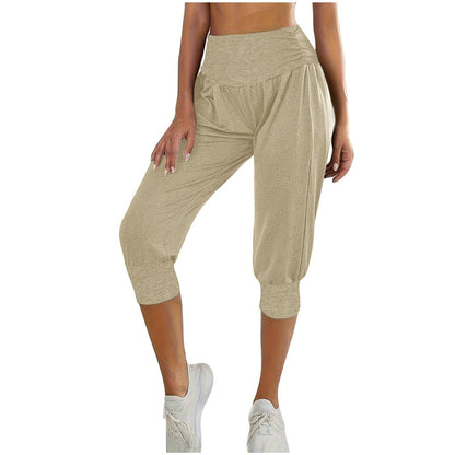 Women's Home Casual Pants High Waist Temperament Ankle-tied Harem Pants Apricot - D&A