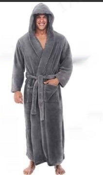 Warm Men's Plus Size Thick Hooded Long Sleeve Nightgown Gray - D&A