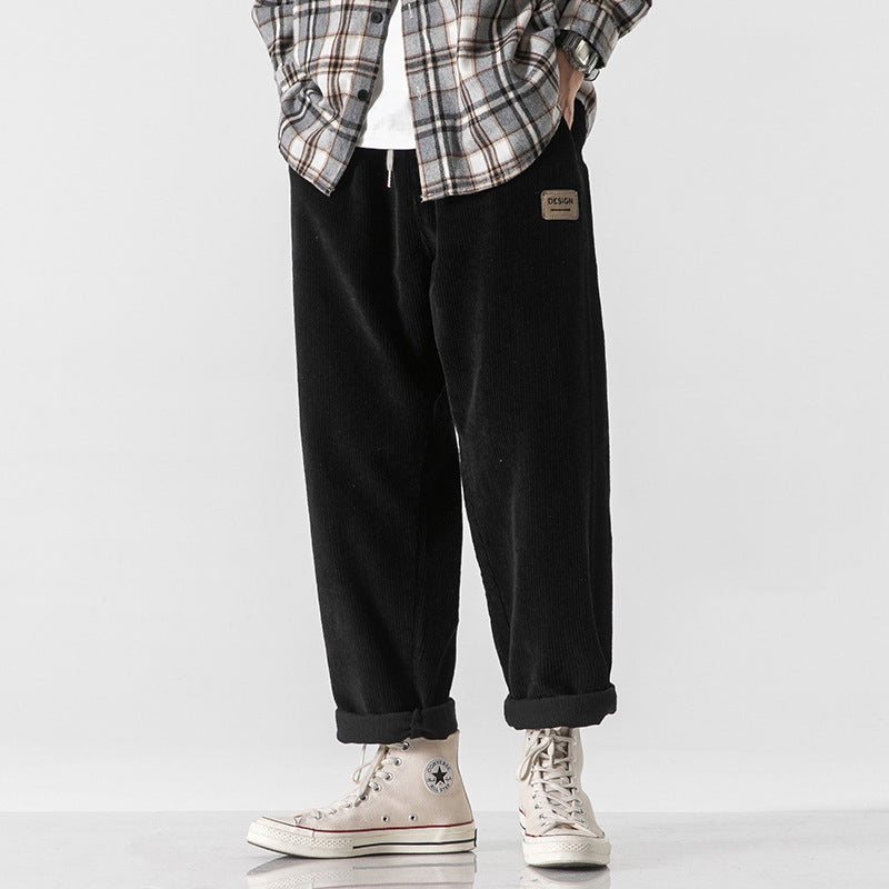 Loose Straight Sports Pants Autumn And Winter Men Black - D&A