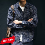 Social Style Denim Printing Men's Lapel Casual Shirt - D&A