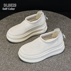 Women's Platform Sneakers Spring And Summer All-match Hollow Out Beige - D&A