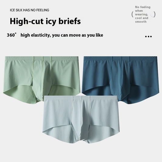 Men's Mid-rise Boxers Ice Silk Solid Color Underwear - D&A
