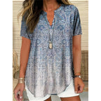 3D Printed Women's Spring And Summer Loose V-neck Short Sleeve Top - D&A