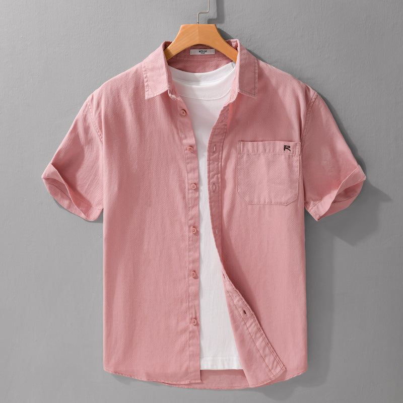 Summer Menswear Simple All-matching Short-sleeved Shirt Light Pink - D&A