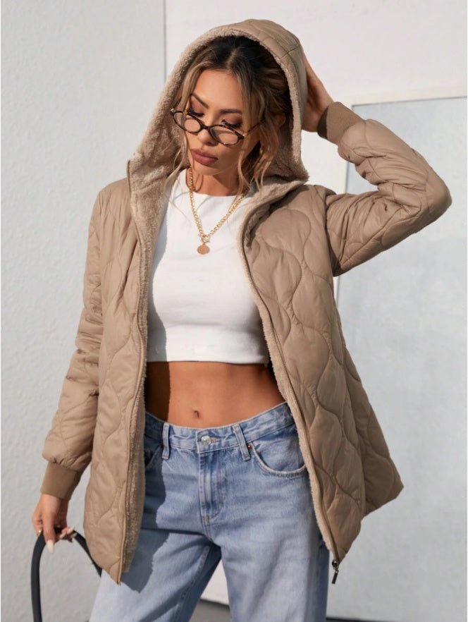 Aveloria Affinna Casual Quilted Loose Hooded Padded Padded Coat Clothes Winter Khaki - D&A