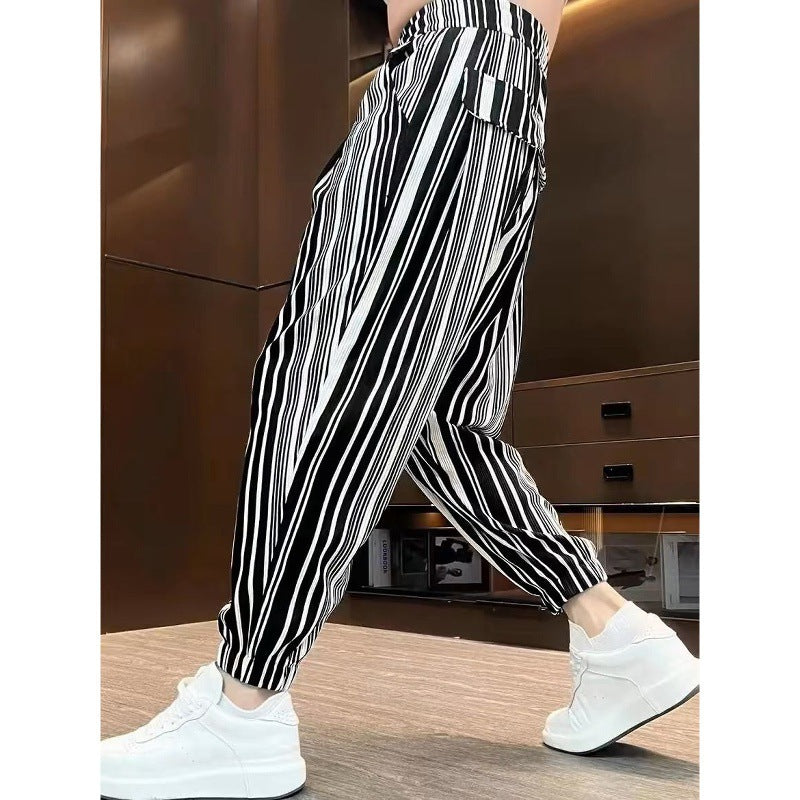 Men's Ankle-tied Harlan Casual Thin Cropped High-grade Sense Ice Silk Pants - D&A