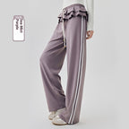 Loose Sports Pants Casual Women's Flounced Design Ballet Style Fashionable Side Stripes Sea Fog Purple - D&A
