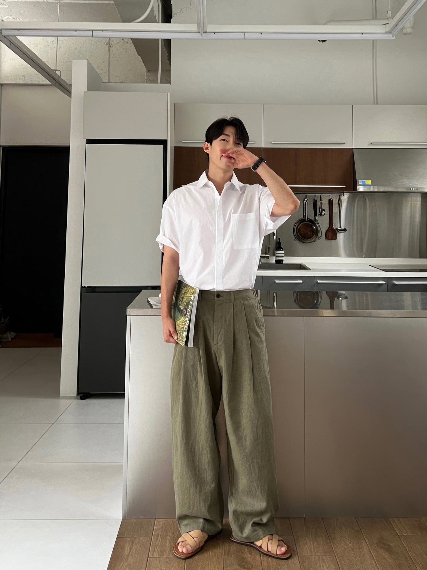 Army Green Linen Leisure Trousers Men's Japanese Army Green - D&A