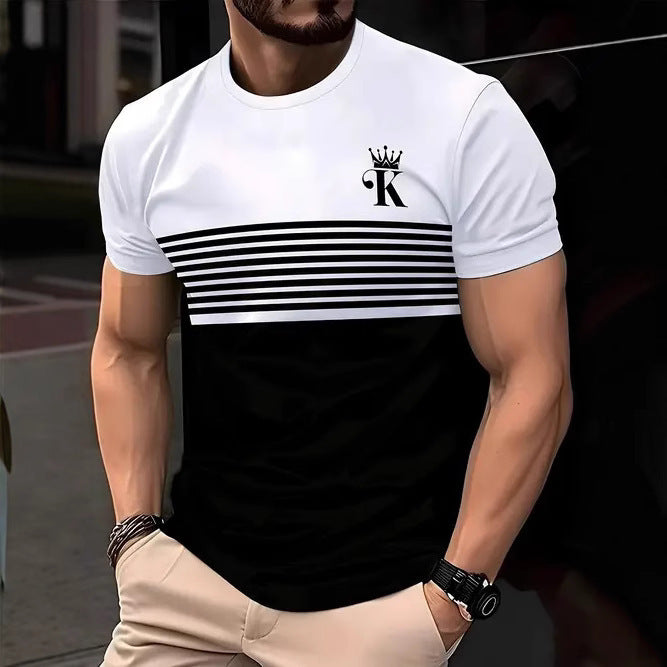 New Fashion Casual High Quality Contrast Color Men's Short Sleeve T-shirt White - D&A