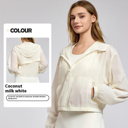 Summer Lightweight Sports Yoga Jacket Loose Hooded Casual Lightweight Coconut Milk White - D&A