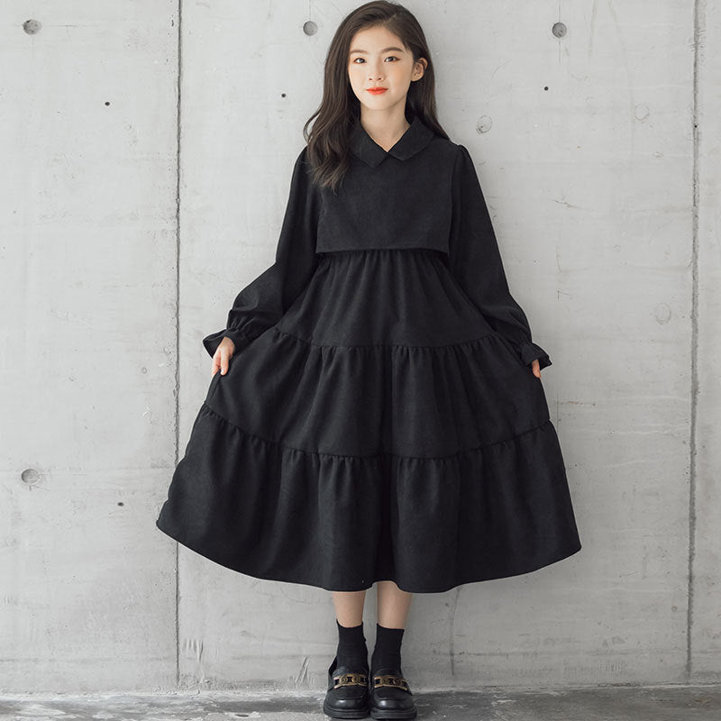 Corduroy Cotton Children's Clothing Trendy Fan Thick Warm Skirt Black - D&A