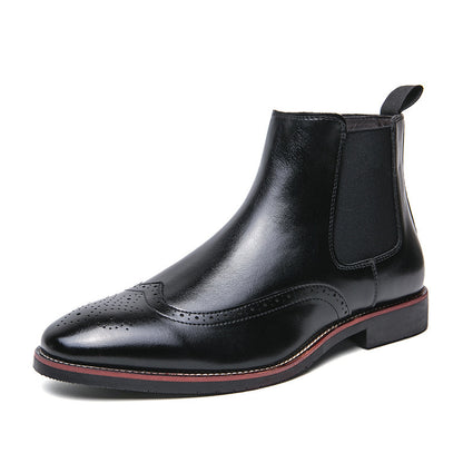 Autumn And Winter Fleece-lined Men's Plus Size Fashion Short Boots 80216 Black - D&A