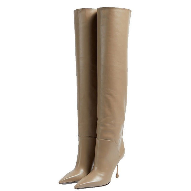 Pointed-toe Stiletto Slip-on Below The Knee Plus Size Straight Women's Boots - D&A