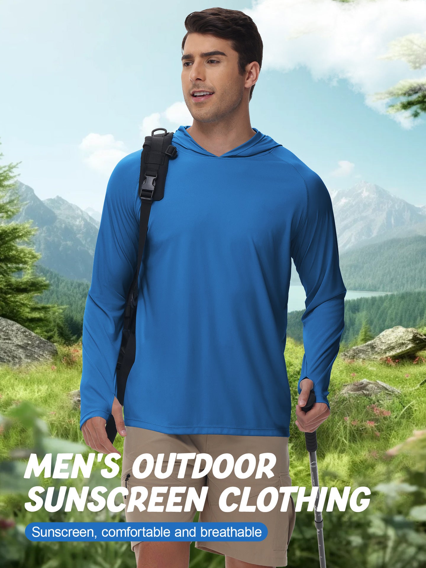 Outdoor UV-proof Fishing Long Sleeve Hooded Thin Top Protection Sapphire Blue - D&A