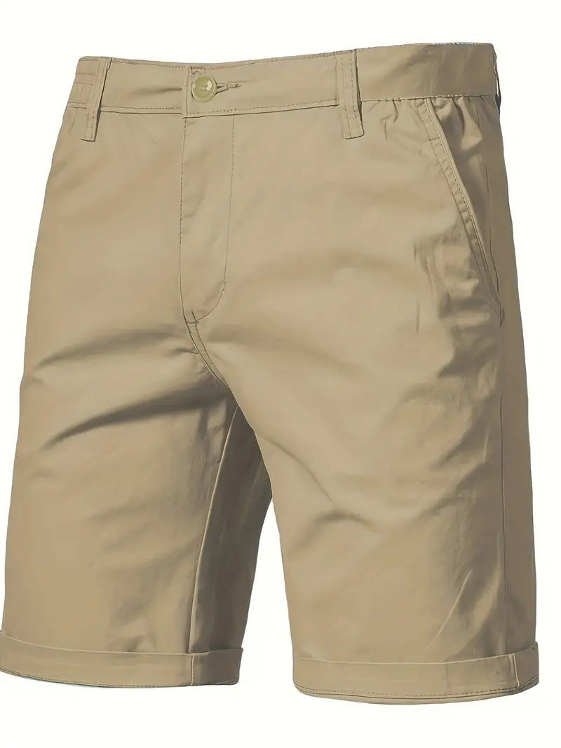 Outdoor Casual Straight-leg Slim Cropped Pants Plus Size Pure Color Cotton Camping Shorts Khaki - D&A