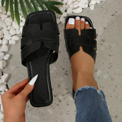 Solid Color Lightweight Flat Slippers Women's Outdoor Beach Sandals - D&A