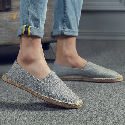 Retro Low-top Ramie Sole Shoes Sweat-absorbent Breathable Lazy Cloth Shoes Gray - D&A
