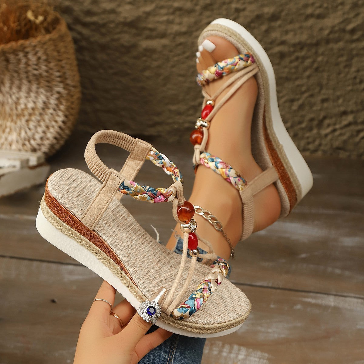 Rhinestone Beaded Wedge Fashion High Heels Platform Women - D&A