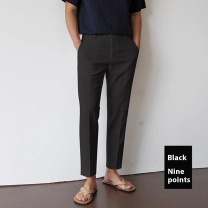 White For Men Cotton Fabric Cropped Linen Trousers Black Ankle Length Pants - D&A