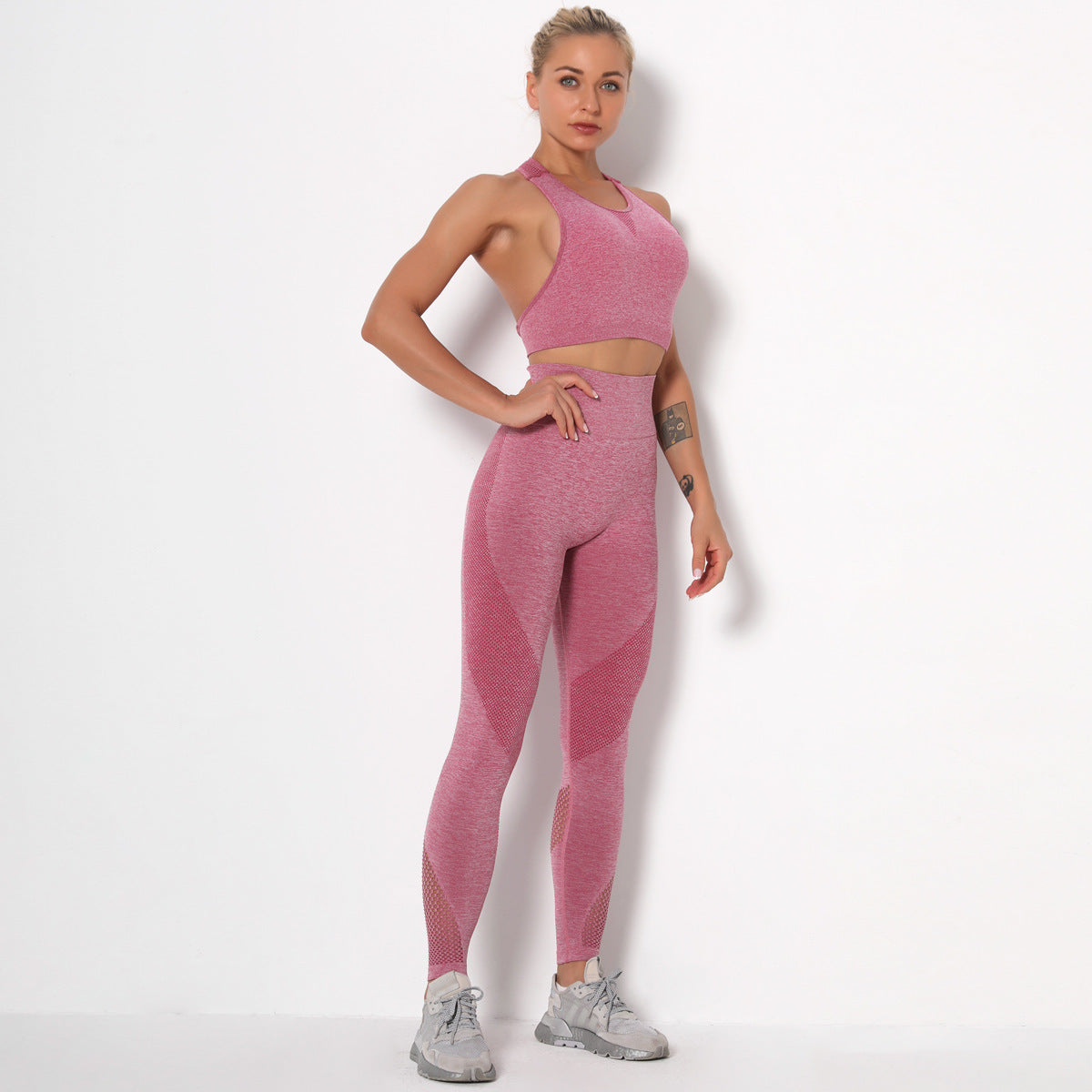 Back Quick Dry Sports Yoga Bra Fitness Bra Pants Set Burgundy - D&A