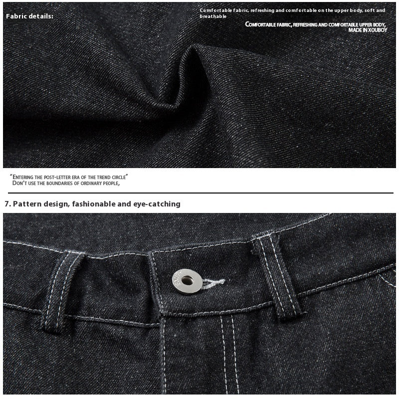 Multi-pocket Pleated Workwear Primary Color Jeans - D&A