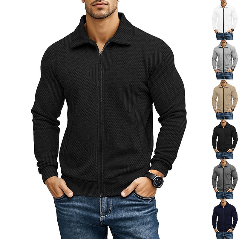 Men's Casual Jacket Solid Color Waffle Turn-down Collar Coat - D&A