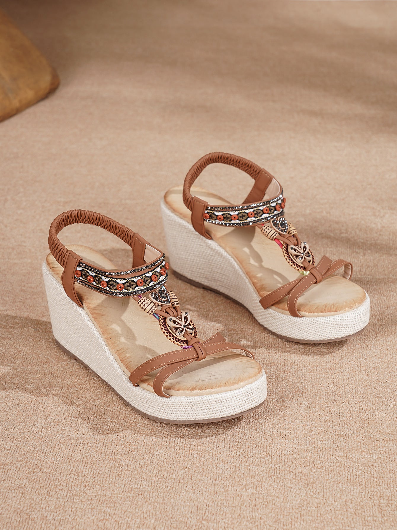 Casual Versatile Beach Wedge Sandals For Outerwear Dark Brown - D&A