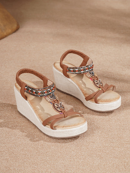 Casual Versatile Beach Wedge Sandals For Outerwear Dark Brown - D&A