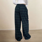 Women's Casual Plaid Trousers Elastic Waist Casual Pants - D&A