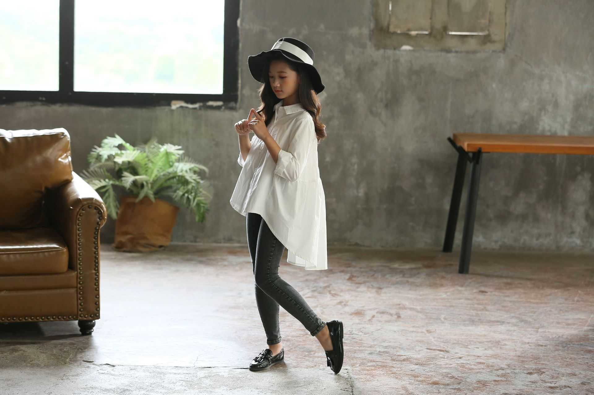 Girls' Big Kids Loose Fashionable Tops Korean Style Shirts Big Kids' Swallowtails - D&A