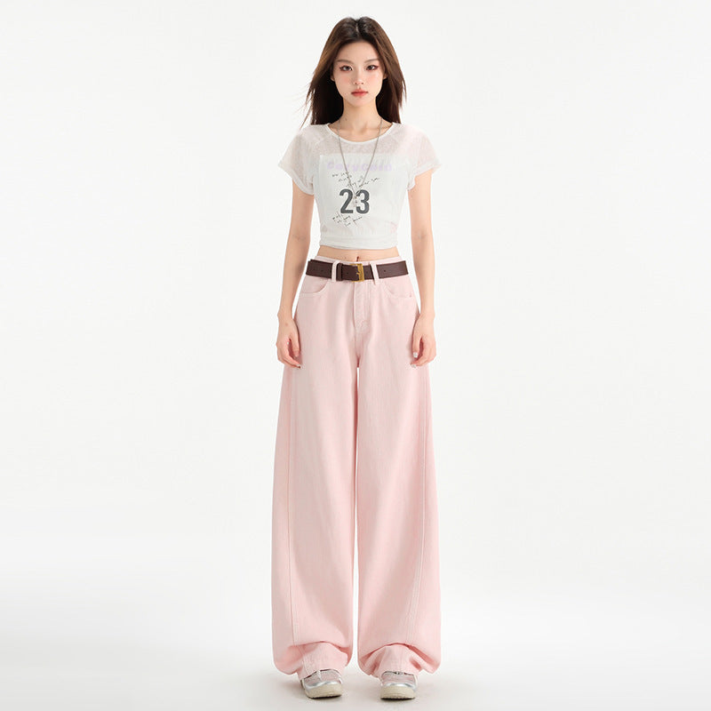 Cherry Blossom Wide Leg Draping Mop Jeans - D&A