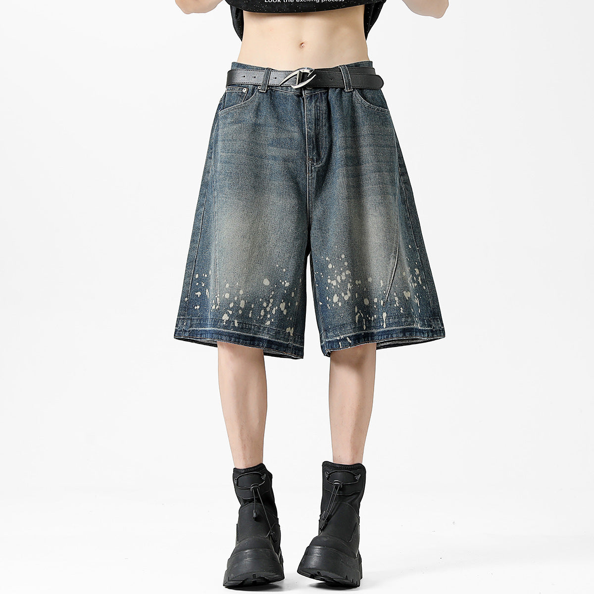 Retro Washed Ripped Splash Ink Five Points Denim Men's Shorts - D&A