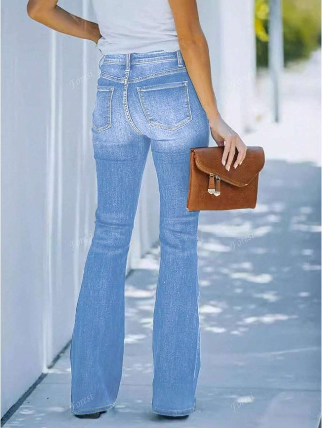 Women's Casual Personalized Multi-Button Slim Fit Flare Jeans - D&A