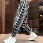 Men's Ankle-tied Harlan Casual Thin Cropped High-grade Sense Ice Silk Pants White - D&A