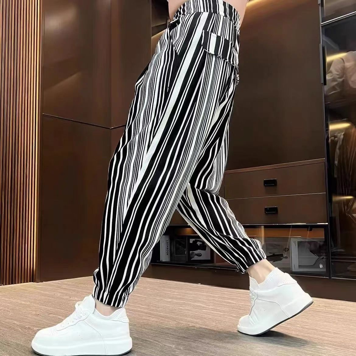 Men's Ankle-tied Harlan Casual Thin Cropped High-grade Sense Ice Silk Pants White - D&A