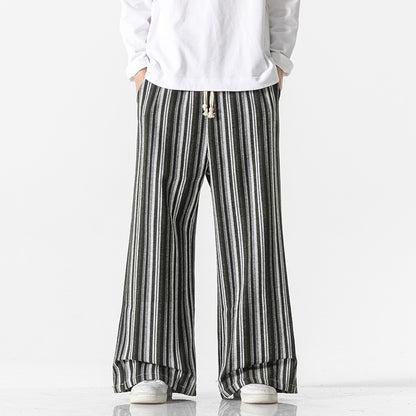 Vintage Stripe Loose Straight Mopping Pants Black And Green - D&A